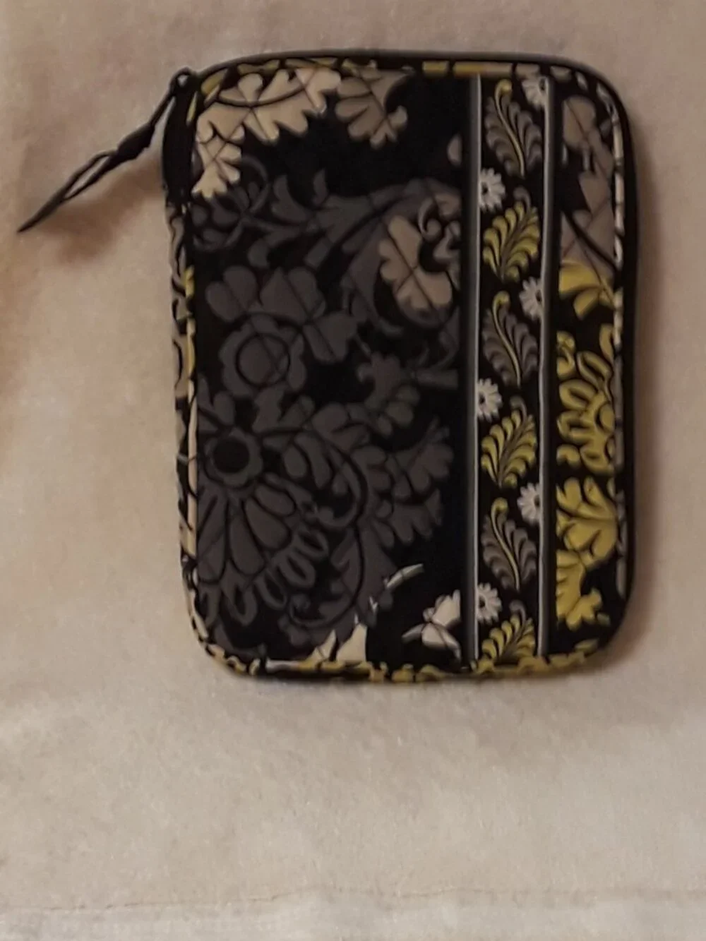 Vera Bradley Small Tablet e-Reader Sleeve, Quilted, Zip Case, Baroque Blk/Yellow